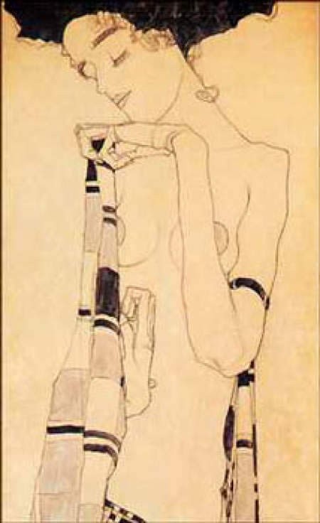 Egon Schiele Gerdi Schiele in a Plaid Garment